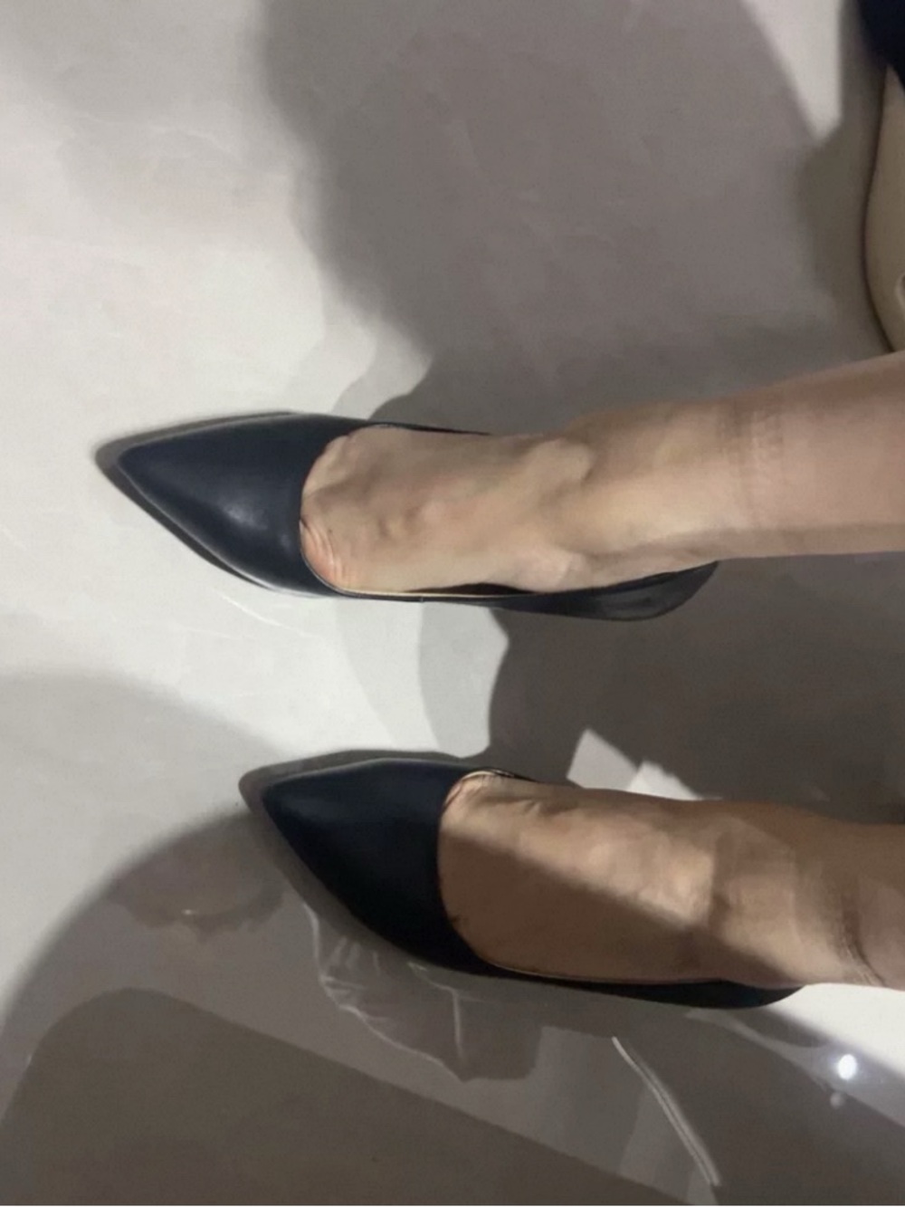 Pointed-Toe Black Leather Heels